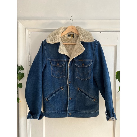 Vintage 1970s Wrangler Sherpa Indigo Denim Jacket - S - Picture 2 of 3